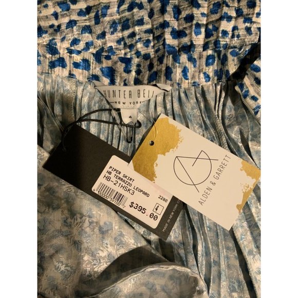 Hunter Bell Blue & Silver Leopard Print "Piper" Pleated Midi Skirt, Size 4, NWT! - Picture 7 of 7